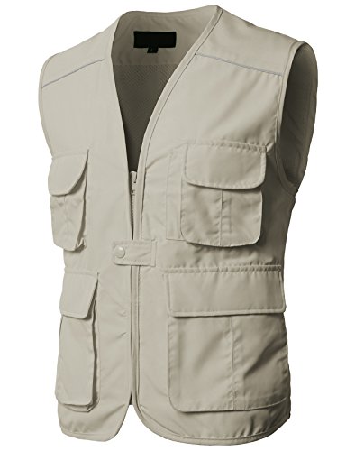 H2H Men's 9 Pockets Work Utility Vest Military Photo Safari Travel Vest Beige US 2XL/Asia 3XL (KMOV0153)