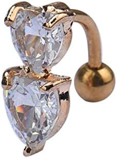 Peach Heart Button Reverse Crystal Bar Belly Ring Gold Piercing Button Navel Two Heart