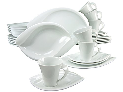 CreaTable, 14742, Serie ACACIA weiss, 30-teiliges Geschirrset, Kombiservice aus Porzellan, spülmaschinen- und mikrowellengeeignet, Qualitätsproduktion