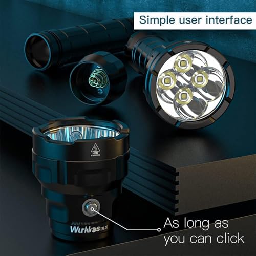 Wurkkos DL70 13000 Lumens 4 x XHP50.2 LED Diving Flashlight Super Bright Underwater Flashlight with 2 x 5000mAh Rechargeable Batteries and Charger