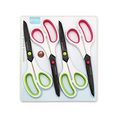 image for Office Scissors- QYZHLI 8 Inch Soft Comfort-Grip Handles & Titanium Sh