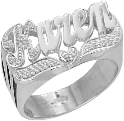 SNS112 Personalized Sterling Silver Large Script Letter Accent on First Initial and Tail Name Ring (sterling-silver, 5.5)
