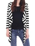 Allegra K Women Open Front Hanky Hem Black and White Striped Cardigan