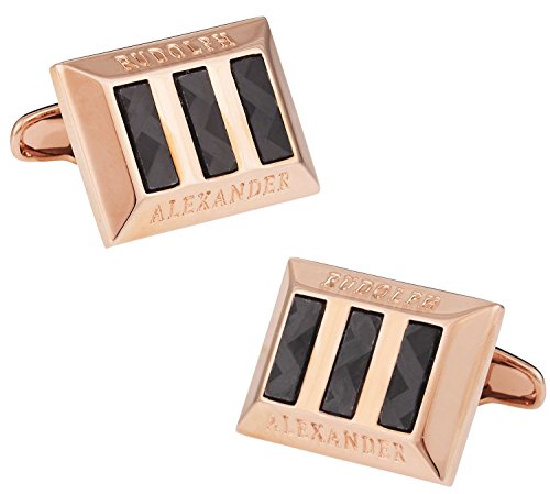 Rudolph Alexander Cuff-Daddy Carbon Fiber Heritage Rose Gold Cufflinks with Presentation Box