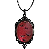 Gothic Bat Glass Pendant Necklace for Women Vintage Gothic Rope Chain Witch Bat Choker Dark Punk Style Necklace Victoria Emboss Necklaces Mystic Witch Jewelry Accessories