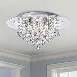 Bestier Modern Chroom Kristal Regendruppel Inbouw Kroonluchter Verlichting LED Plafondlamp Armatuur Lamp voor Eetkamer…