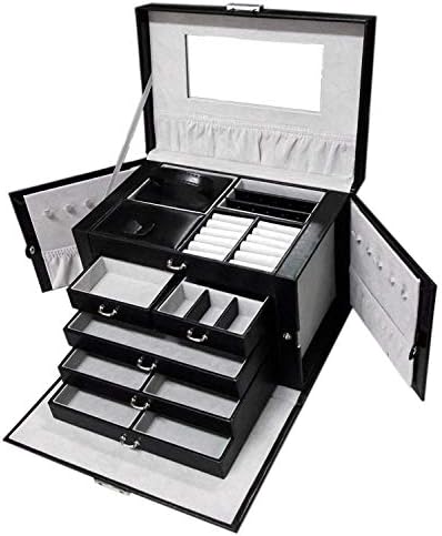 Jewelry Organizer Jewelry Box Jewelry Case Organizer, Jewlery Organizers and Storage with Lock, Black/Grey Pu Leather