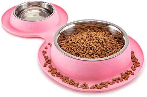 Petfactors FDA Certified Dog Bowls, Stainless Steel Dog Food Bowl with No Spill Non-Skid Silicone Mat 65 OZ Feeder Bowls Pet Bowl for Feeding Dogs Cats and Pets