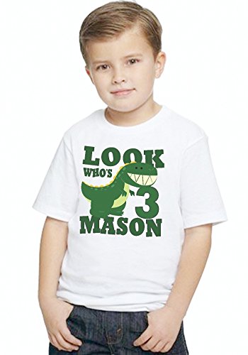 BuddymugsDinosaur Cute Cartoon Dino Boys Personalized Birthday T Shirt Tee Custom Look Whos Name Age Gift
