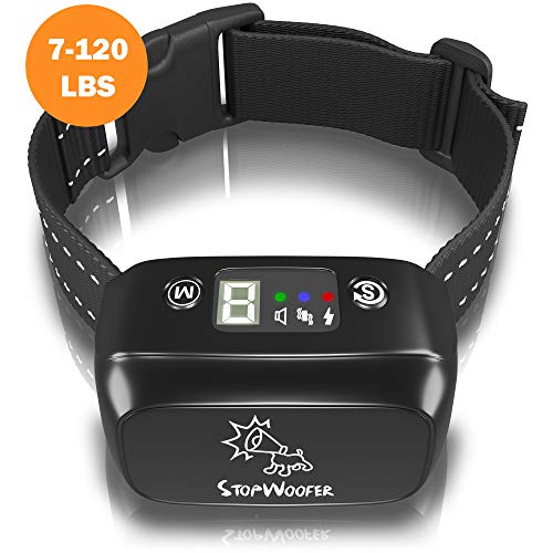 STOPWOOFER Humane Dog Bark Collar – Anti-Barking Collar for Small Medium and Large Dogs – Rechargeable Anti bark Collar – No bark Collars Sound Warning and Vibration- Dog Collar Anti Barking Device
