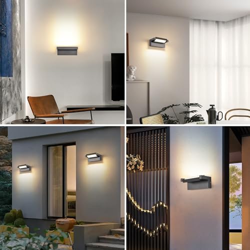 22W LED Indoor and Outdoor Wall Light, IP65 Waterproof Outdoor Light, 3000K Warm White, Wall Light with 350° Adjustable Panel for Garden, Terrace, Dark Grey