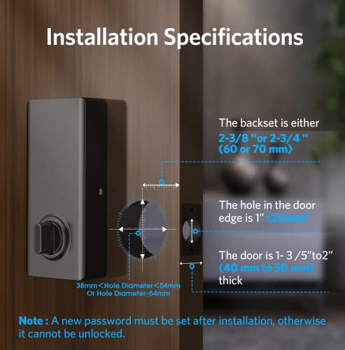 Keyless Entry Door Lock - Smart Deadbolt Lock with Bluetooth App, Electronic Keypad, IC Card, Spare Keys, Security Waterproof Smart Lock Easy Install USB Ideal for Home Use, Apartment, Office, Hotel