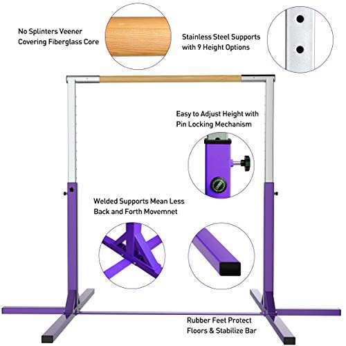 ALBAD Gymnastics Horizontal Bars - Expandable Gym Kip Bar for Junior Training Bar Adjustable Home Folding Gymnastic Equipment for Kids (Square-Purple)