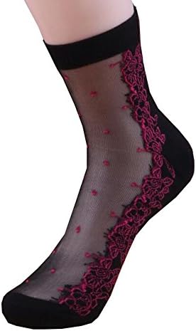 HYL World Women's Transparent Lace Elastic Ankle Silk Summer Socks Packs of 5