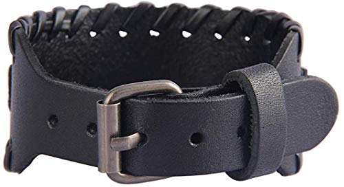 AZORA Punk Leather Bracelet Handmade Wide Cuff Bangle Wristband Adjustable Bracelets for Men,Teens,Boys,Women (Celtic Cross Leather Bracelet Black)