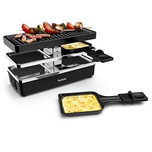 Tefal Plug & Share Raclette 2 Personen, 400 Watt, 2 Pfännchen + Grillplatte, Ein-/Ausschalter, Antihaftbeschichtung, Raclette erweiterbar, abnehmbare Kabel, leichte Reinigung, schwarz/silber, RE2308