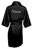 Women's Black Satin Custom Name in Glitter Robe L/XL 14-20