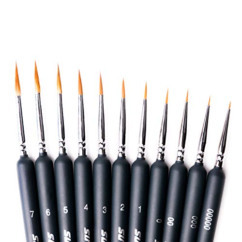 Professional Detail Paint Brush Set of 11 pcs, Miniature Brushes for Detailing & Art Painting - Acrylic, Watercolor, Oil - Models, Airplane Kits, Nail Painting