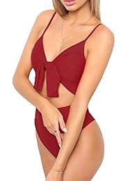 Bikini de cintura alta para dama con corbata y nudo