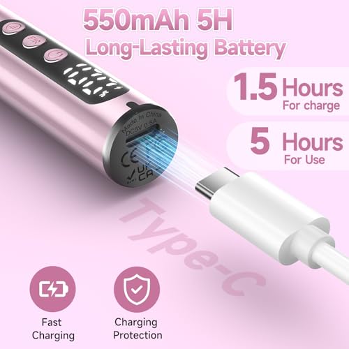 SnnyNyx Cordless Electric Nail Drill 35000 RPM, Professional Nail File Kit with LCD Display, 12 Bits & 36 Sanding Bands, Rechargeable Manicure Pedicure Kit for Acrylic Gel Nails, Salon & Home Use(Rose Gold)