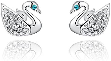 Blue Tears Jewelry White Swan Studs Earrings Cubic-Zirconia Inlay