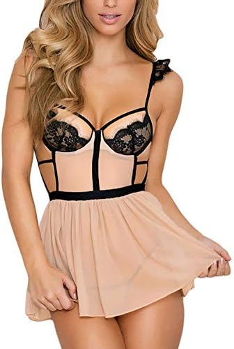 FASHION BOUTIQUE Beelu Womens Lace Lingerie Dress Cupless Underwire Chemise Babydoll Nightwear Pyjamas Underwear with G-Sting