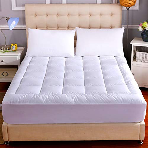 Ubauba Queen Waterproof Mattress Pad, Cotton Pillow Top Mattress Cover with Down Alternative Filling, Fluffy Mattress Topper All Season Mattress Protector