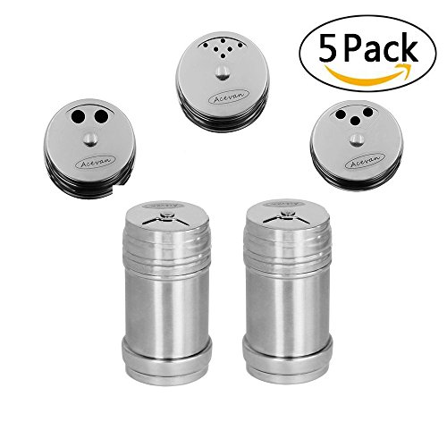 Acevan Stainless Steel Dredge Salt / Sugar / Spice / Pepper Shaker Seasoning Cans with Rotating Cover (5PCS)