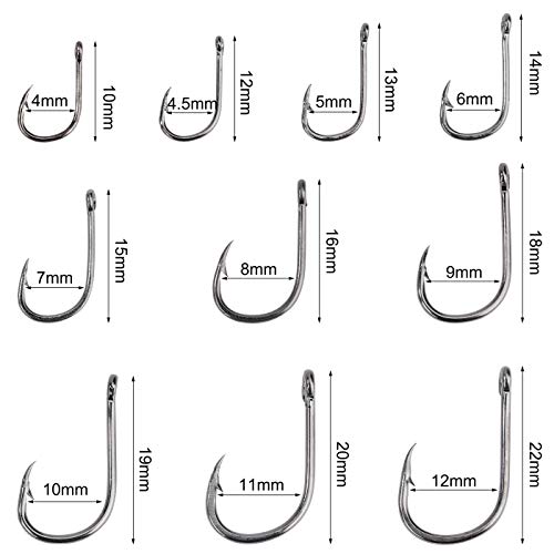 FT-SHOP Angelhaken Kohlenstoffstahl Frisches Wasser Salzwasser Fisch Haken Kit mit Plastikbox 200 Stück 10 Größen – Bild 4