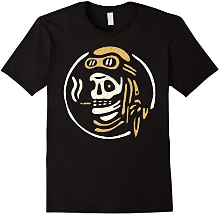Mens Vintage Biker Ghost Pilot - Tattoo Flash Rider Skull Tshirt Medium Black