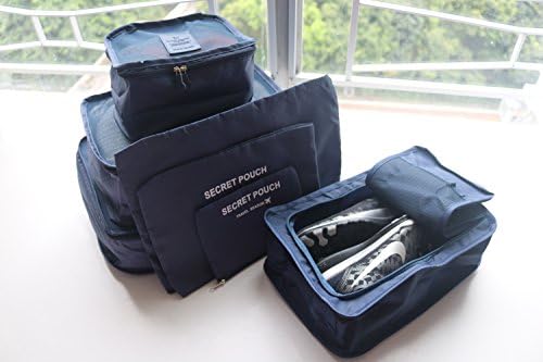 Travel organiser packing cubes with shoe box set of 7 durable (Navy)