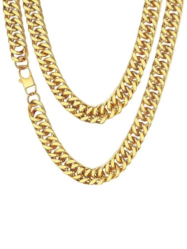 ChainsHouse Halskette Edelstahl Panzerkette für Herren Damen 13MM breit kubanische Halskette Cuban Kette Gold mit Geschenkebox enthält - 66cm