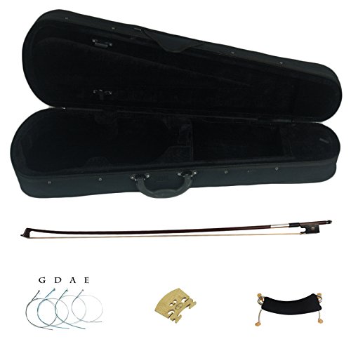 Kinglos 4/4 Beethoven Carved Ebony Fitted Solid Wood Violin Kit with Case, Shoulder Rest, Bow, Rosin, Extra Bridge and Strings Full Size