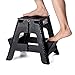 Acko 2-in-1 Dual Purpose Folding Step Stool Two Step Ladder Durable Plastic Folding Stool with Pedal Easy Storage 15 Inches Height 300 lbs Capability Black