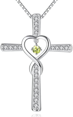 Milamiya Infinity Love God Cross CZ Pendant Necklace with Birthstone, Birthday Gifts, Jewelry for Women, Girls