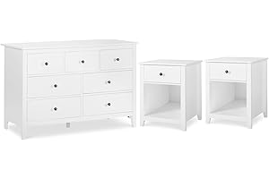 Vikiullf Dresser and Nightstands Sets - 3 Pieces Modern Bedroom Set, White Wooden 7 Drawer Dresser and 1 Drawer Nightstands, Modern Bedroom Furniture Set