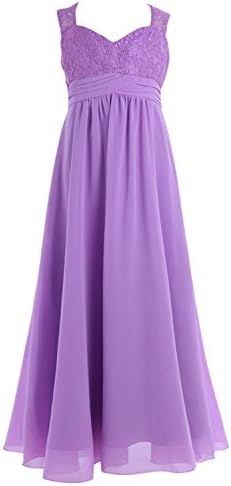 ylovego New Tulle Lace Long Flower Girls Dresses Ball Gown Floor Length Girls First Dress Party Formal Occasion V-Neck Dress Lavender Child-6