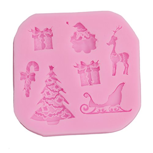 HS 1PC 3D Christmas Theme Mould Silicone Fondant Cake Suger Mold Cake Decoration (Pink) (sled)