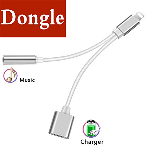 Adapter Headphone Jack Aux Audio & Charging & Volume Control 2 in 1 Cables Stereo Adaptor Connector Earphone Charger Splitter for iPhone7/7plus/iphone8/8plus/iphoneX,Support 10.3/11-Silver