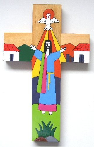 Hand painted Cross. 25 cms Risen Christ Wooden Crucifix. Latin American Cross.