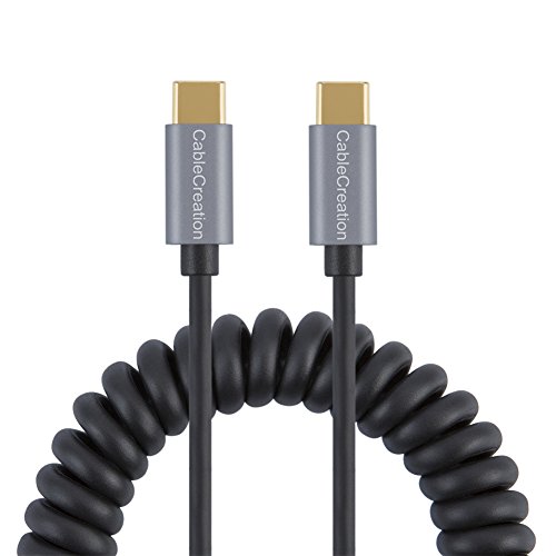 Coiled USB C to USB C Cable, CableCreation USB Type C Cable 3A Fast Charging, Compatible with MacBook (Pro), Samsung Note 8, LG V30, Stretched Length 4 ft, Black Aluminum Shell