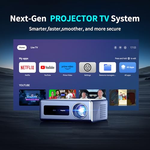 Projector Live TV[Officially licensed Netflix & Dolby Audio] 4K Projector with WiFi 6 and Bluetooth, AI Auto Focus & Keystone, 2 * 10W Dolby Audio,4-level brightness MAX 2000ANSI GINCSRI H2