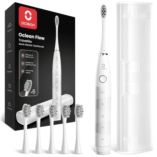 Oclean Elektrische Zahnbürste Flow Gift Set, 180 Tage Akkulaufzeit Sonic Electric Toothbrush mit Reiseetui und 6 Bürstenköpfen, 5 Modi Schallzahnbürst