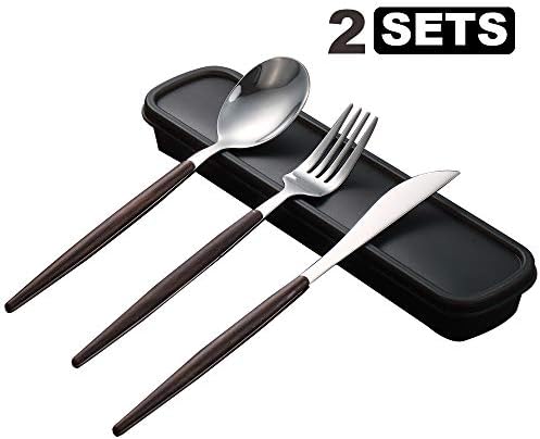 WORTHBUY 2 Sets Flatware Set, 18/10 Stainless Steel Cutlery, Forks Spoons Knives Set, Portable Travel Silverware Set, Travel Camping Cutlery Set with Cultery Box(Silver, 2 SETS)