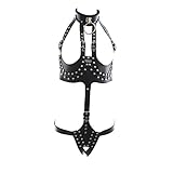 MyCHIC Women's PU Leather High Collared Body Chest Harness Costumes Lingerie Outfits