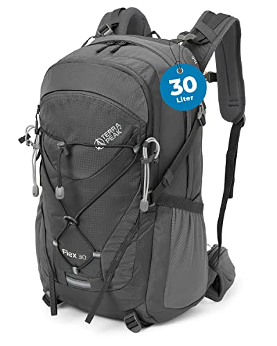 Terra Peak® Premium Wanderrucksack 30L (FLEX 30) Damen Herren & Erwachsene mittel grau - Trekking-Rucksack wasserdicht - Daypack Rucksack & Tagesrucksack Trinks
