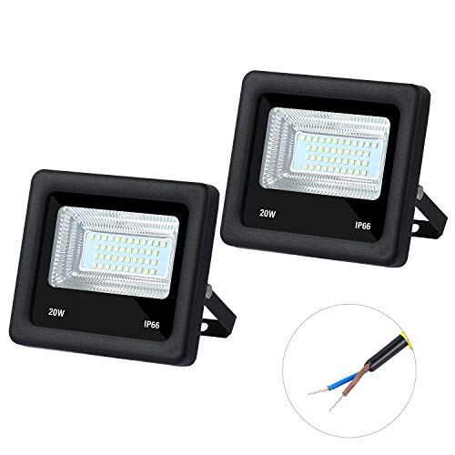 2 PCS DC 12V LED Flood Light 20W 1800lm 6500K Daylight White Outdoor Security Floodlight Lamp, IP65 Outside Waterproof
