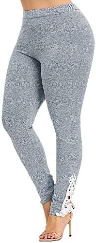 FKSESG Yoga Pants Women Plus Size Lace Applique Elastic High Waisted Leggings Yoga Sport Pants