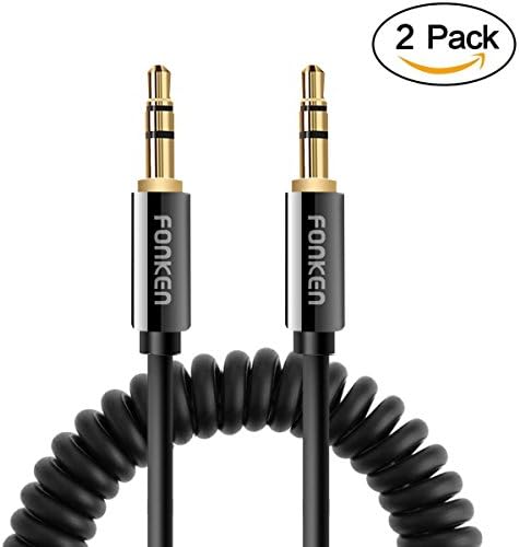 3.5mm Auxiliary Audio Cable, FONKEN Coiled Aux Cord for Car Stereo Audio Cable 1~6FT Male to Male AUX Cable Gold Plated Connectors for Headphones, iPhone, iPad, Smartphone, MP3 Player &amp; more (2-Pack)