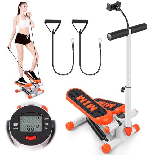 Mini Stepper Adequado para Senhoras com Monitor em Lcd, Mini Stair Stepper com Guidão e Suporte Celular, escada com faixas de resistência, Escada Ergometrica Academia, Stepper Simulador de Caminhada
